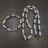 Set Of Vintage Feather pattern & Agate Beads 18x9.5MM 24" Necklace and bracelet
