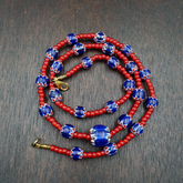 Vintage Chevrons & White Heart Venetian Multilayers Glass Beads Necklace N-315