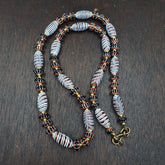 Vintage Venetian Style Black Chevron & Red Feather Beads 24" Necklace F-4