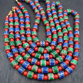 Whispers of History Vintage Venetian Style Blue and Green Chevron Beads Necklace