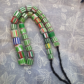 Vintage Venetian Style Green Chevron Glass beads Long Strand 14-17mm N-3