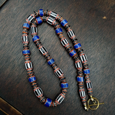 Vintage Venetian Style Blue, Black Chevron 10mm-15mm Beads Long Strand