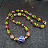 YCH-7 Venetian Style Chevron and White Heart Venetian Beads Necklace