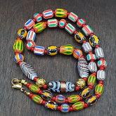 YCH-8 Venetian Style Chevron and White Heart Venetian Feather Beads Necklace