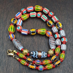 YCH-8 Venetian Style Chevron and White Heart Venetian Feather Beads Necklace