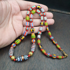 YCH-8 Venetian Style Chevron and White Heart Venetian Feather Beads Necklace