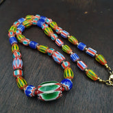 Venetian Style Chevron and White Heart Venetian Beads Glass Beads Necklace YCH-6