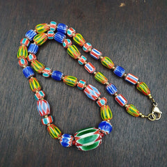 Venetian Style Chevron and White Heart Venetian Beads Glass Beads Necklace YCH-6