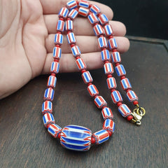 Venetian Style Chevron and White Heart Venetian Beads Glass Beads Necklace YCH-5