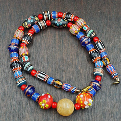 Venetian African Style Vintage unique Pattern Glass Beads Necklace WDK-11
