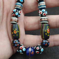 Vintage African Venetian Style Skunk Thousand eyes Glass Beads Strand