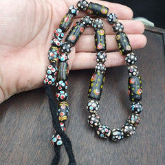 Vintage African Venetian Style Skunk Thousand eyes Glass Beads Strand