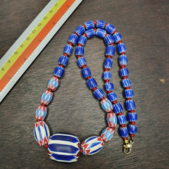 Vintage Chevron and White Heart Venetian Beads Glass Beads Necklace NC-1014