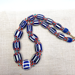 Vintage Chevron and White Heart Venetian Beads Glass Beads Necklace NC-1010