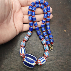 Vintage Chevron and White Heart Venetian Beads Glass Beads Necklace NC-1014