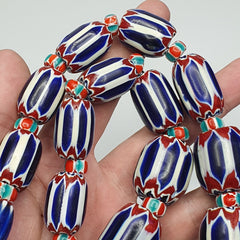 Vintage Chevron and White Heart Venetian Beads Glass Beads Necklace NC-1010