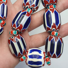 Vintage Chevron and White Heart Venetian Beads Glass Beads Necklace NC-1010