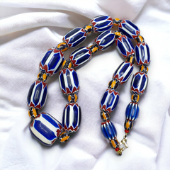 Vintage Chevron and White Heart Venetian Beads Glass Beads Necklace NC-108