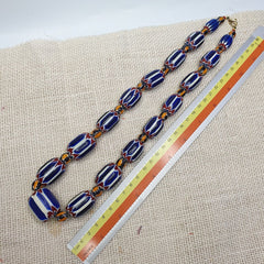 Vintage Chevron and White Heart Venetian Beads Glass Beads Necklace NC-108