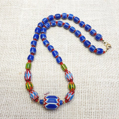 Colorful Chevron and White Heart Venetian Beads Glass Beads Necklace NC-106