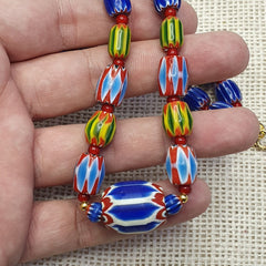 Colorful Chevron and White Heart Venetian Beads Glass Beads Necklace NC-106