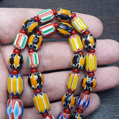 Vintage Chevron and White Heart Venetian Beads Glass Beads Necklace NC-1013