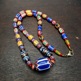 Vintage Chevron and White Heart Venetian Beads Glass Beads Necklace NC-1012