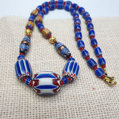 Vintage Chevron and White Heart Venetian Beads Glass Beads Necklace NC-1011