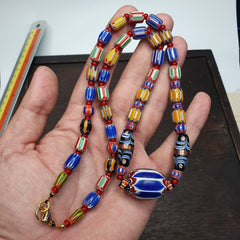 Vintage Chevron and White Heart Venetian Beads Glass Beads Necklace NC-1012