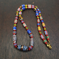 Chevron and White Heart Venetian Beads African Glass Beads Necklace #NC-102