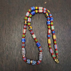 Chevron and White Heart Venetian Beads African Glass Beads Necklace #NC-102