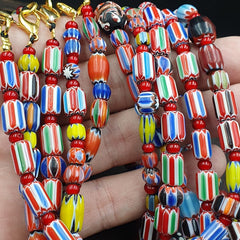 Wholesale 5 pcs Vintage Chevron and White Heart Venetian Glass Beads Necklace