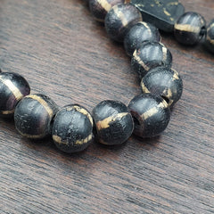 Asian Burmese Old Pumtek petrified Wood  beads Long necklace rare pattern