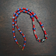 Vintage Chevron Venetian Whiteheart Floral Glass Beads Necklace NC-11-7