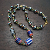 Vintage Venetian Style Chevron Feather Skunk Mix Glass Beads Necklace MX-75