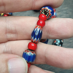 Vintage Chevron Venetian Whiteheart Floral Glass Beads Necklace NC-11-7