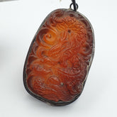 Tibetan Vintage Natural Red Carving Agate Dragon Figurine 925 Silver Pendant