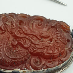 Tibetan Vintage Natural Red Carving Agate Dragon Figurine 925 Silver Pendant