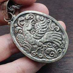 BIG MEN'S VINTAGE Natural Blue Fire Carving Labradorite Owl Figurine Necklace 3