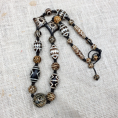 South Asian Burmese Old Pumtek Pyu beads Long necklace rare patterns #1