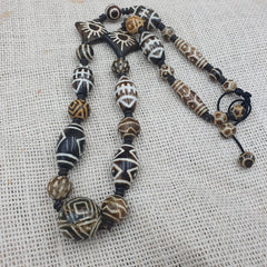 South Asian Burmese Old Pumtek Pyu beads Long necklace rare patterns #1