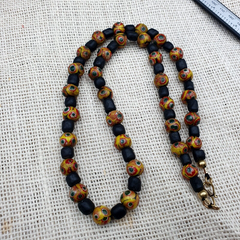 Vintage Black Yellow, green Gabri Eyes Glass Beads Strand Necklace