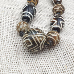 South Asian Burmese Old Pumtek Pyu beads Long necklace rare patterns #1