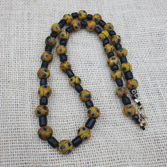 GBR-2. Vintage Black Yellow, green Gabri Eyes Glass Beads Strand Necklace