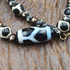 Dzi Agate Beads Vintage Himalayan Indo Tibetan Eye Beads Necklace
