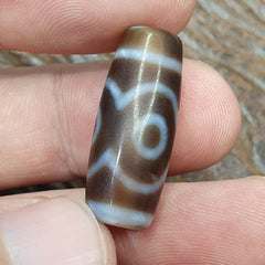 Vintage Old Tibetan 3 eyes in eye Dzi Bead Amulet circle Eyes