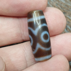 Vintage Old Tibetan 3 eyes in eye Dzi Bead Amulet circle Eyes