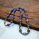 Vintage Venetian Style Trade Skunk Blue Chevron whiteheart Beads Strand