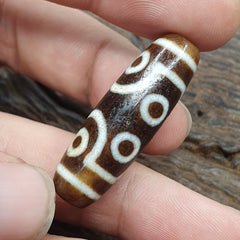 Vintage Tibetan Himalayan 4 Eyes Unique pattern Agate stone Dzi Bead Amulet CT7