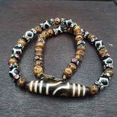 Vintage Himalayan Tibetan 2 Eye Dzi Bead Amulet with Skull and Football Shape